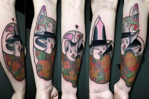 witch cat with a hat tattoo idea