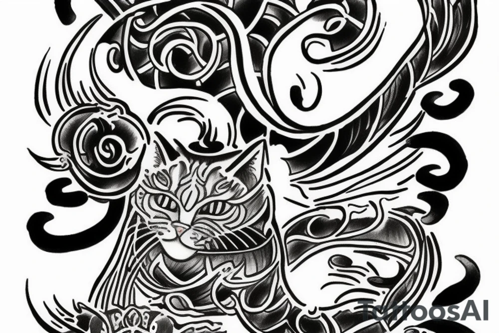 cat from japanese mythology tattoo idea