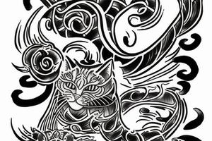 cat from japanese mythology tattoo idea