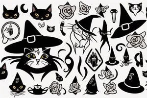 witch cat with a hat tattoo idea