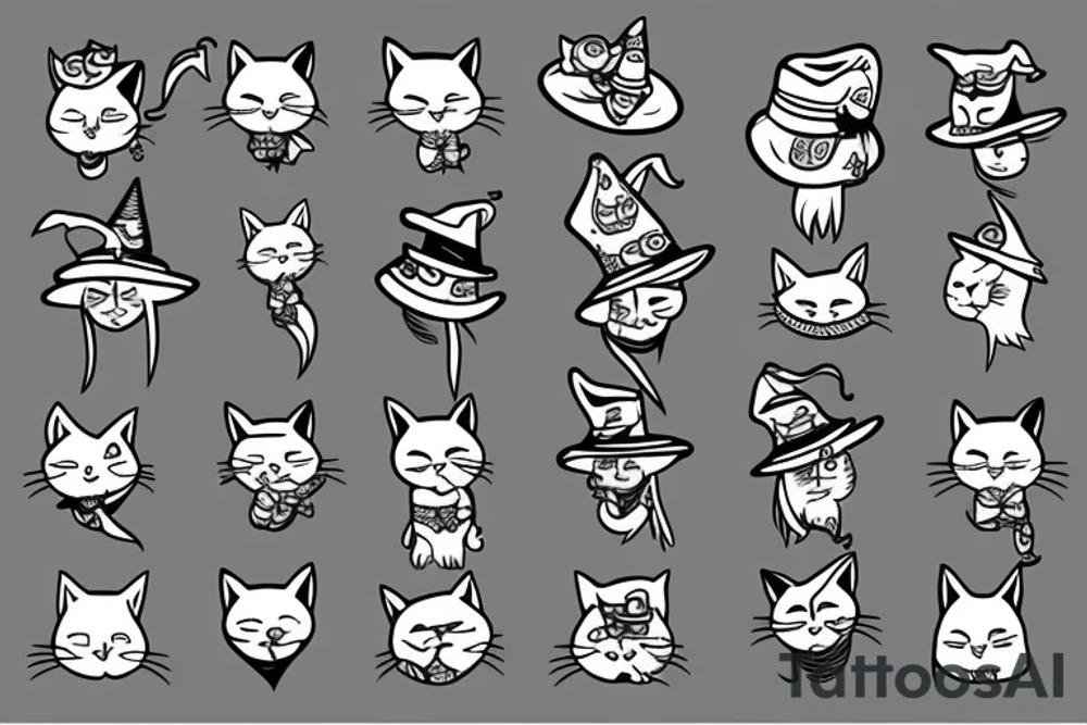 witch cat with a hat tattoo idea