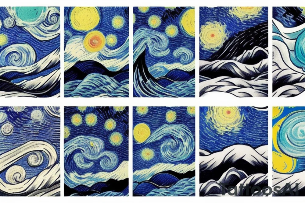 Sea waves, Planets, dogs tattoo idea