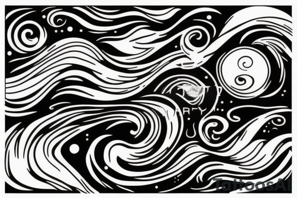 Sea waves, Planets, dogs tattoo idea