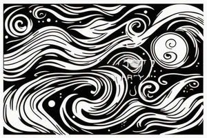 Sea waves, Planets, dogs tattoo idea