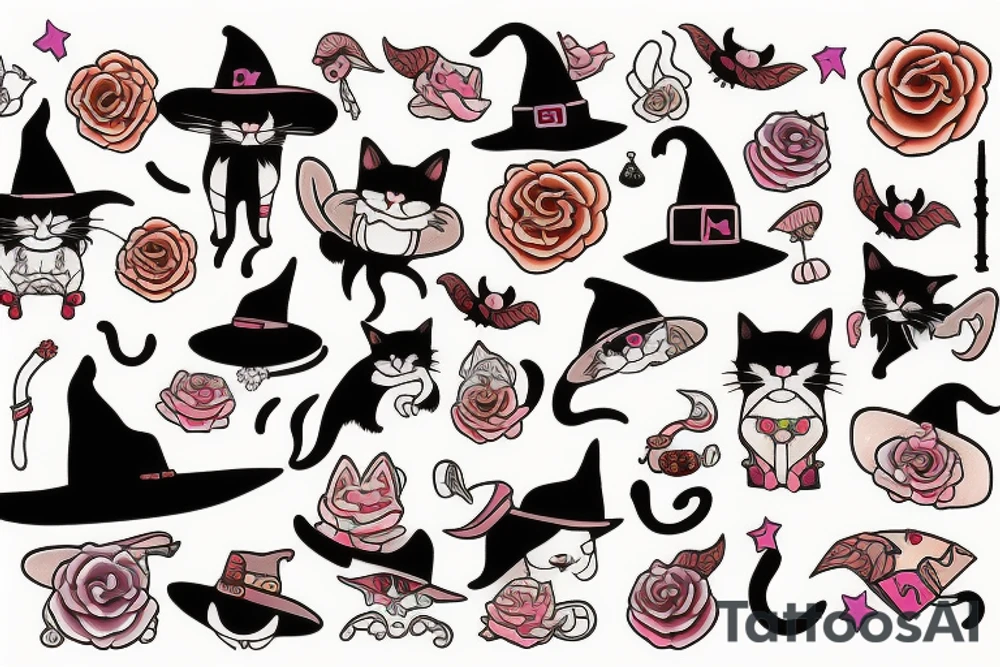 witch cat with a hat tattoo idea