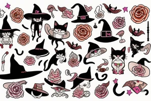 witch cat with a hat tattoo idea