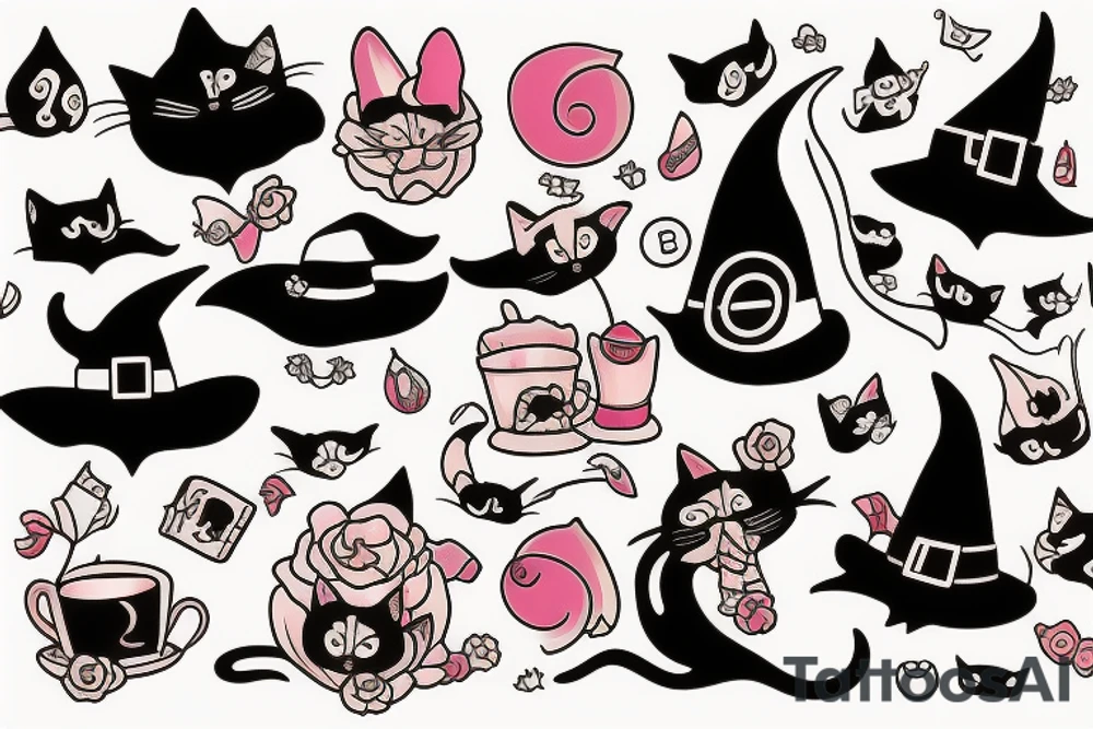 witch cat with a hat tattoo idea