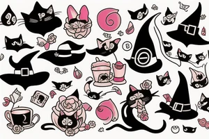 witch cat with a hat tattoo idea