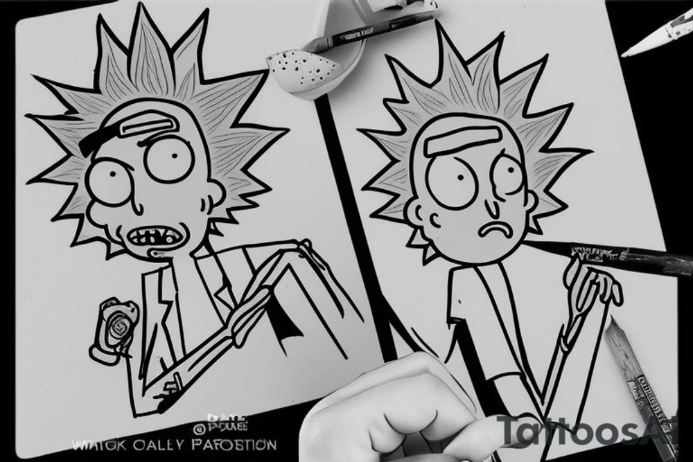 rick (character of rick and morty) is painting tattoo idea