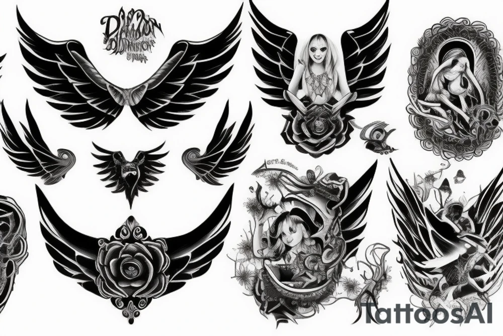 a demon with angel wings tattoo idea
