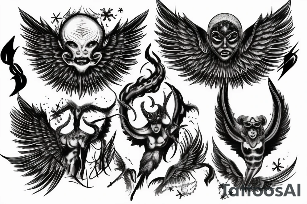 a demon with angel wings tattoo idea