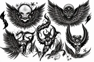 a demon with angel wings tattoo idea