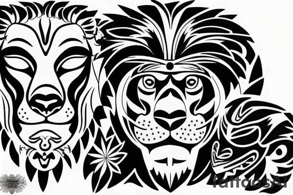 chicano lion and man in mask tattoo idea