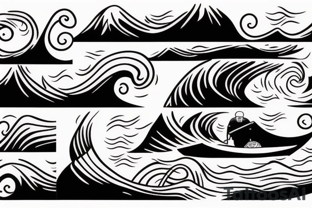 a sea wave and an old man in a boat tattoo idea