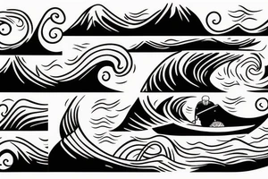 a sea wave and an old man in a boat tattoo idea