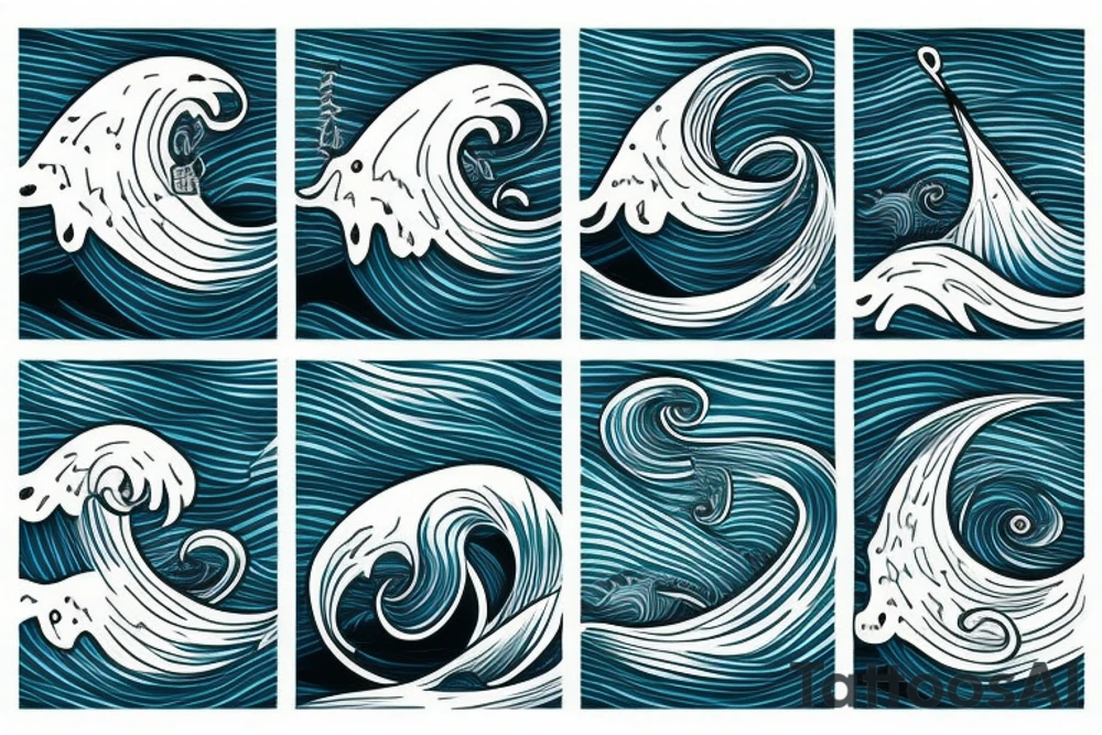 a sea wave and an old man in a boat tattoo idea