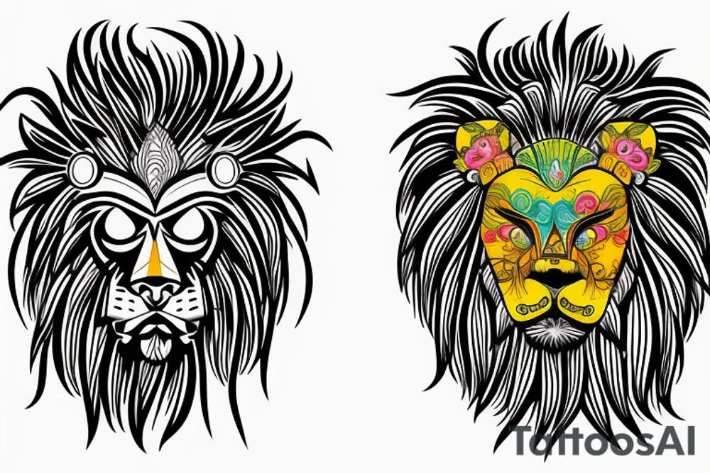 chicano lion and man in mask tattoo idea