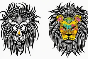 chicano lion and man in mask tattoo idea