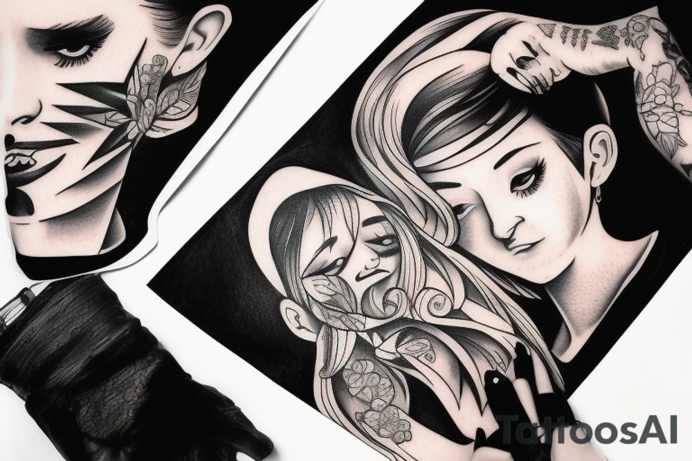the girl hugs her father tattoo idea