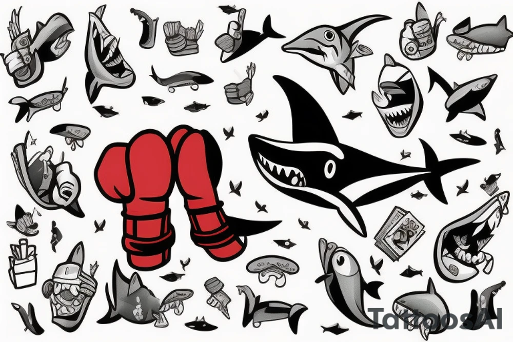 cartoon shark with boxing gloves standing on a tale tattoo idea
