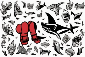 cartoon shark with boxing gloves standing on a tale tattoo idea