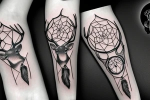 deer with dream catcher and stars braided into antlers tattoo idea
