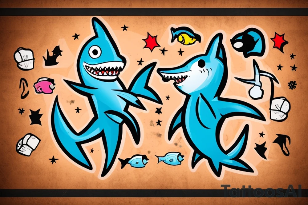 cartoon shark with boxing gloves standing on a tale tattoo idea