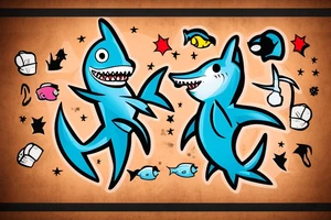 cartoon shark with boxing gloves standing on a tale tattoo idea