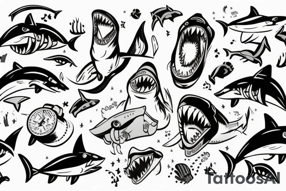 cartoon shark with boxing gloves standing on a tale tattoo idea