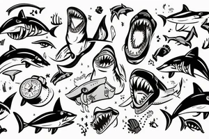 cartoon shark with boxing gloves standing on a tale tattoo idea