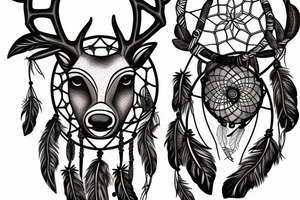 deer with dream catcher and stars braided into antlers tattoo idea
