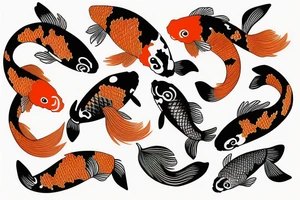 Black and orange koi fishes with water lilies for the arm tattoo idea