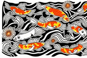 Black and orange koi fishes with water lilies for the arm tattoo idea