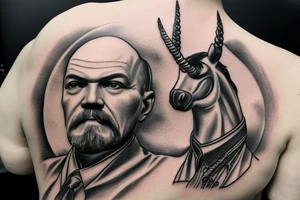 Vladimir Lenin riding a unicorn towards the White House tattoo idea