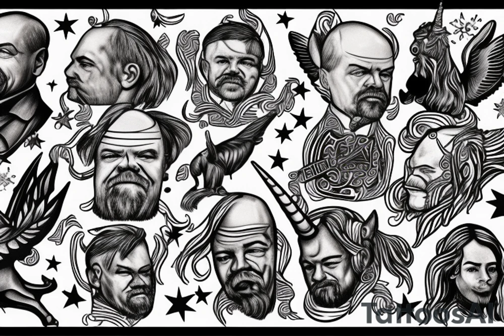 Vladimir Lenin riding a unicorn tattoo idea