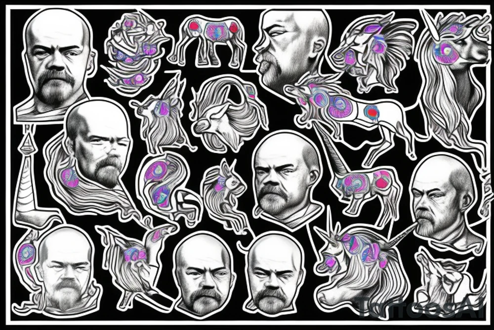 Vladimir Lenin riding a unicorn tattoo idea