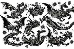 A dragon flying in a field of flowers tattoo idea