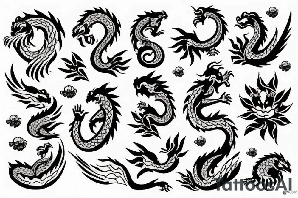 A dragon flying in a field of flowers tattoo idea