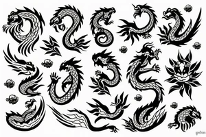 A dragon flying in a field of flowers tattoo idea