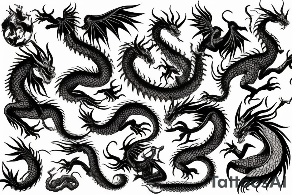 sunset dragon mountain tattoo idea