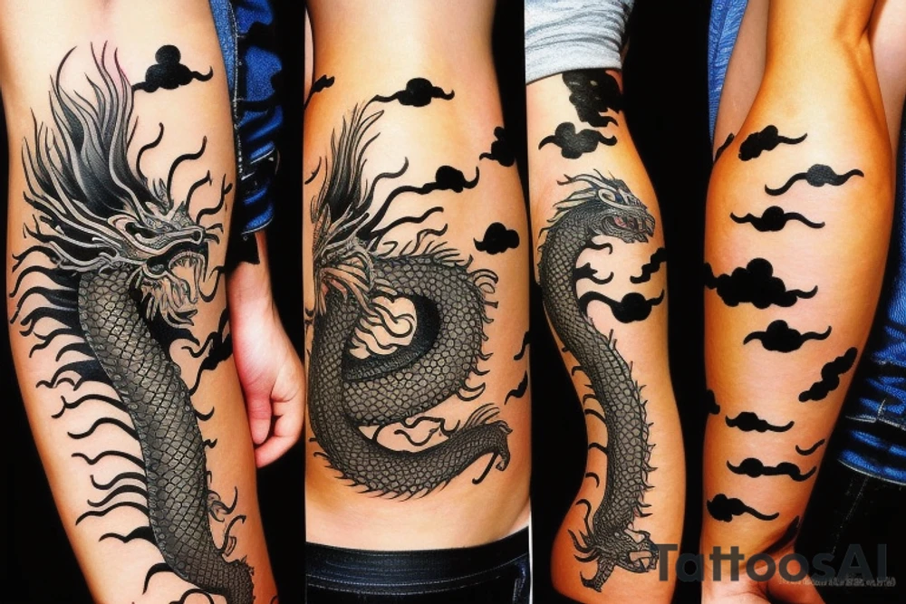 sunset dragon mountain tattoo idea