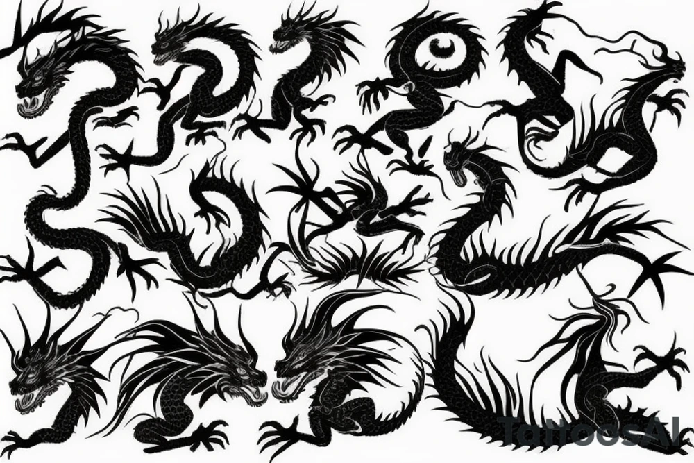 sunset dragon mountain tattoo idea