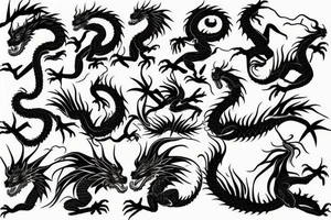 sunset dragon mountain tattoo idea