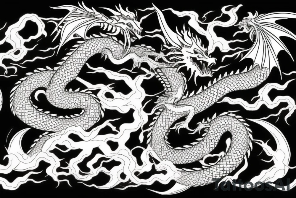 sunset dragon mountain tattoo idea