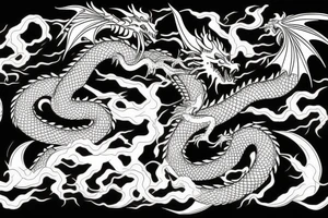 sunset dragon mountain tattoo idea