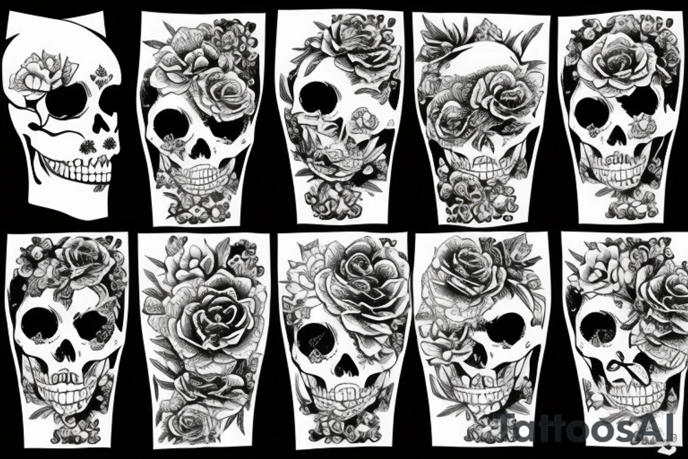 skeleton gragon with flowers tattoo idea