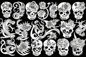 skeleton dragon with flowers tattoo idea