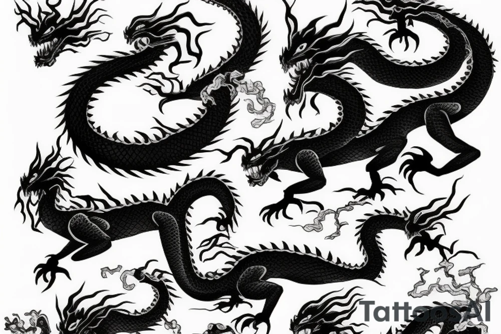 sunset dragon mountain Japanese tattoo idea