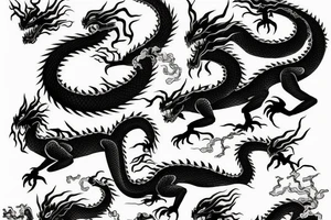 sunset dragon mountain Japanese tattoo idea