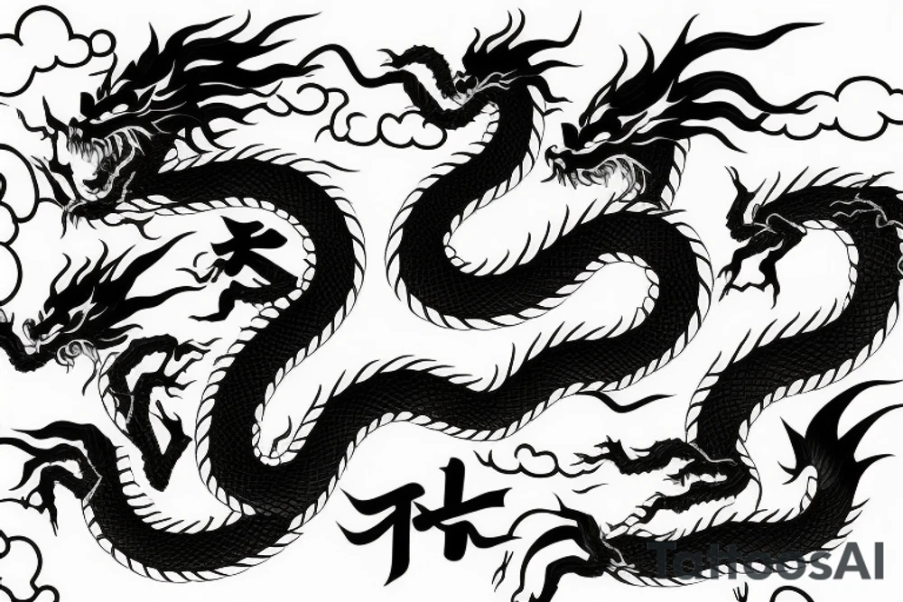 sunset dragon mountain Japanese tattoo idea